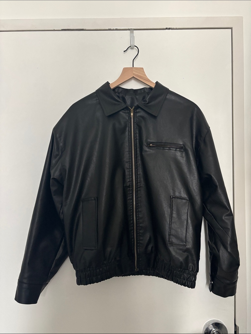 Black Vegan Leather Bomber Jacket